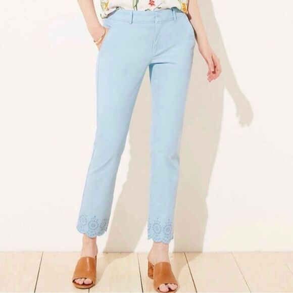 LOFT Girlfriend Chino Pants with Scalloped Eyelet Hem - Picture 1 of 10